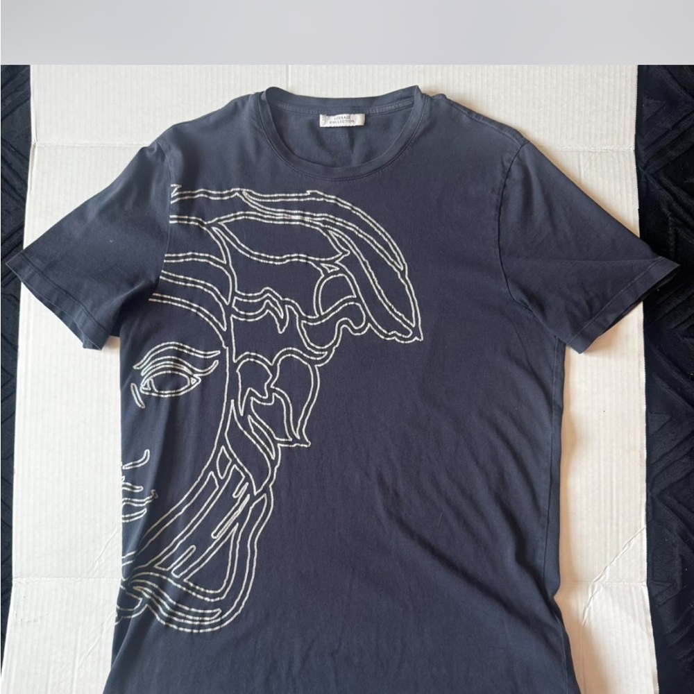 Versace Black Tee with White Medusa Outline